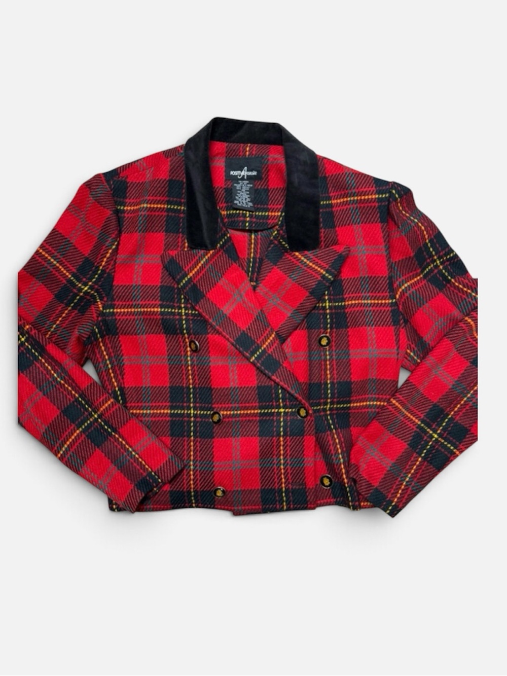 Vintage 80s 90s Red Tartan Plaid Woman’s Double Breasted Blazer Jacket 14 Preppy